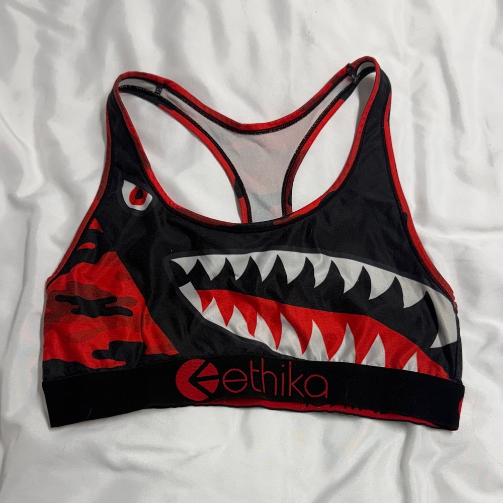 Ethika Women's Shark Bite Sports Bra- Black and Red